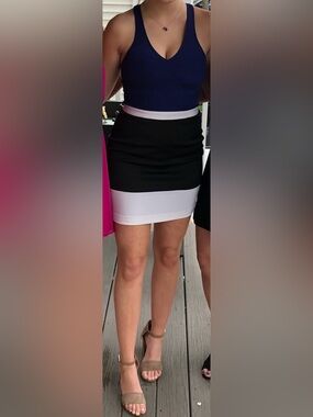 JAYGODFREY Royal Blue Black and Cream Sleeveless V-Neck Colorblock Dress